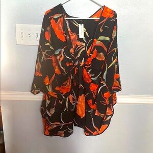 Anthropologie Floral black and red wrap Shawl.